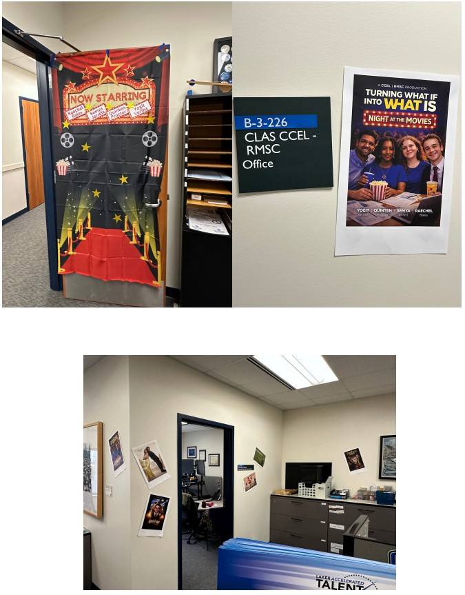 "Now starring" poster with student's names. GVSU slogan "Turning What if Into What Is" as a movie poster